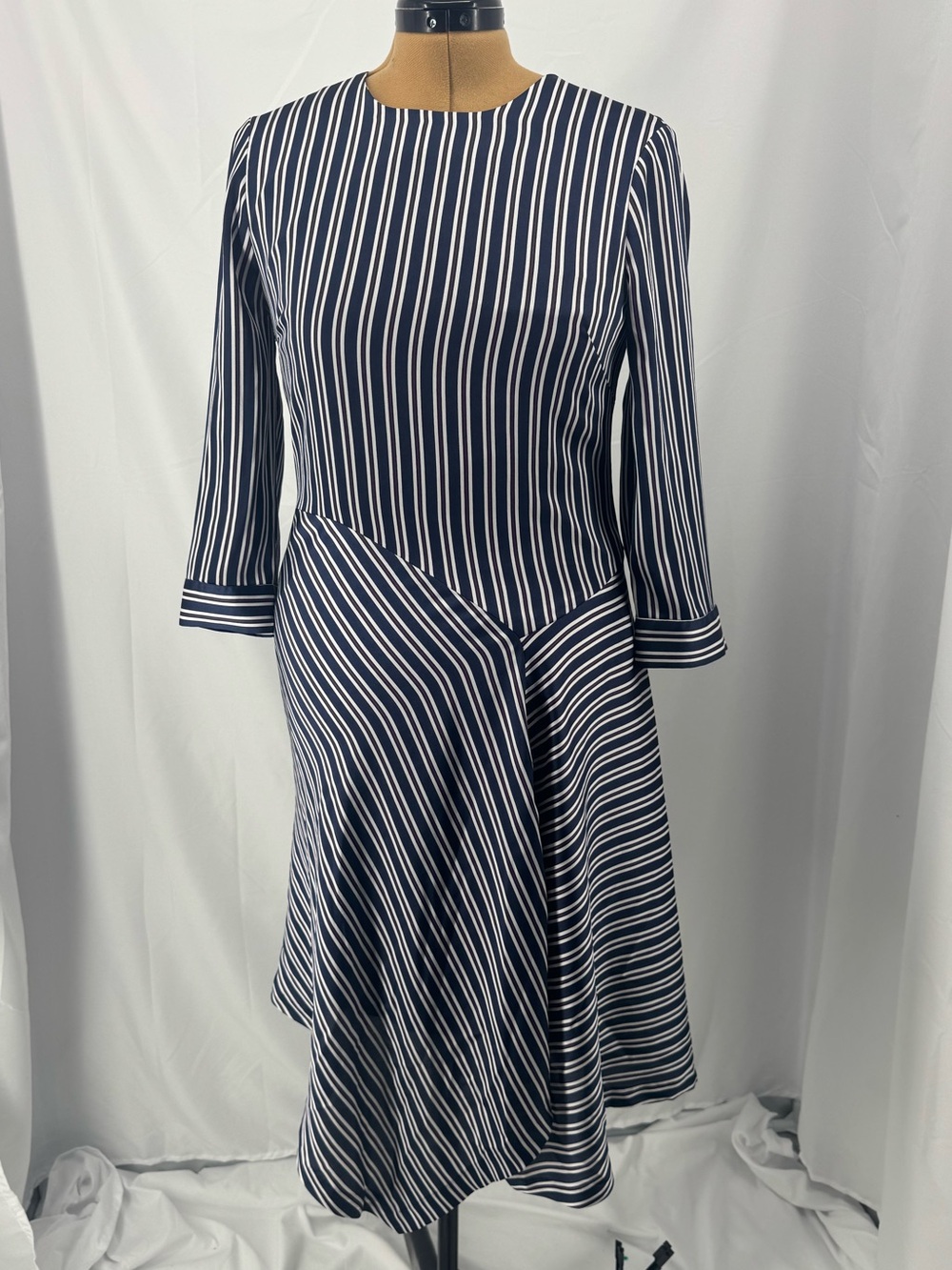 Banana Republic Navy Purple White Striped Midi Dress 0328